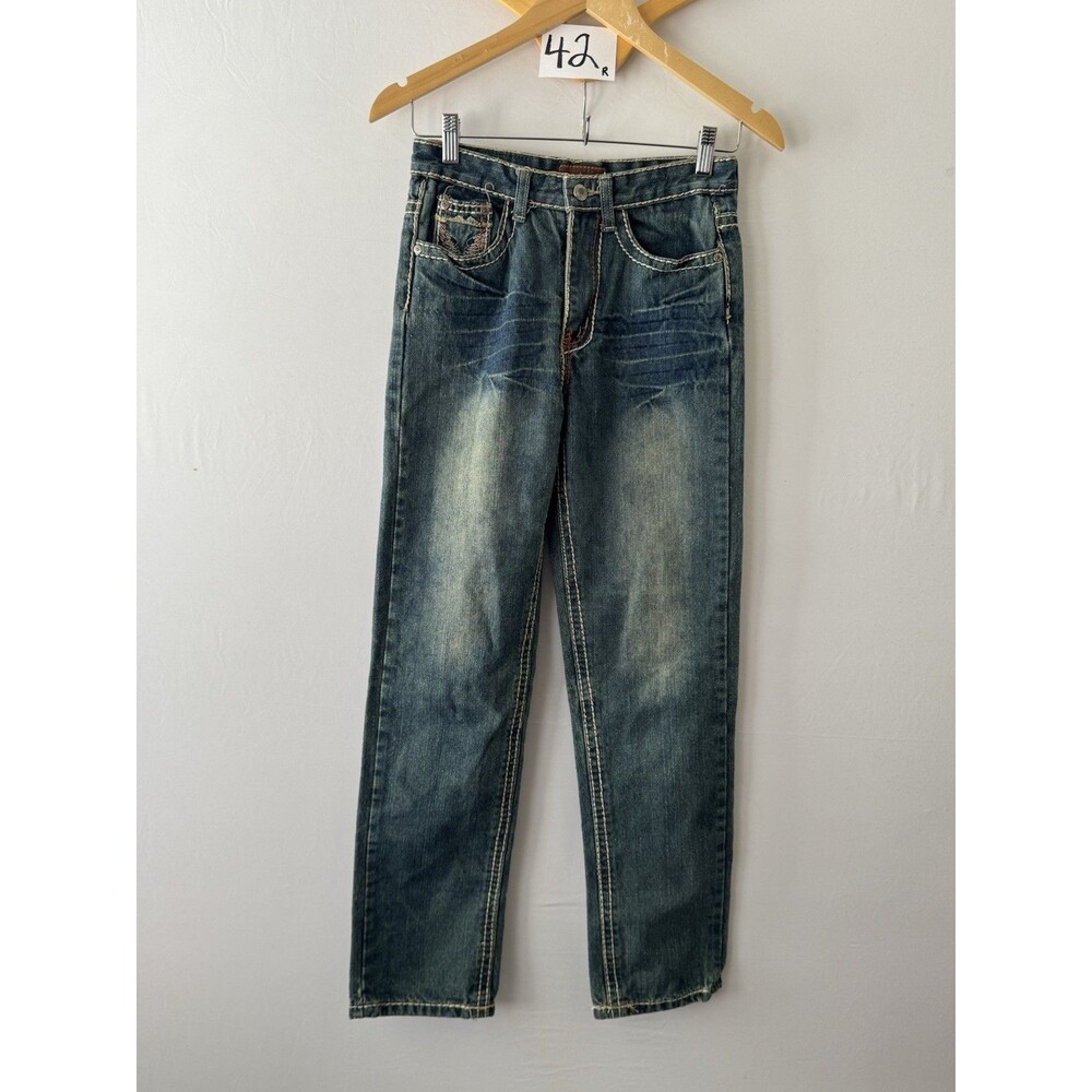Caldore USA Youth Girls Jeans Size 16 Y2K Embroidered Wings Distressed Denim